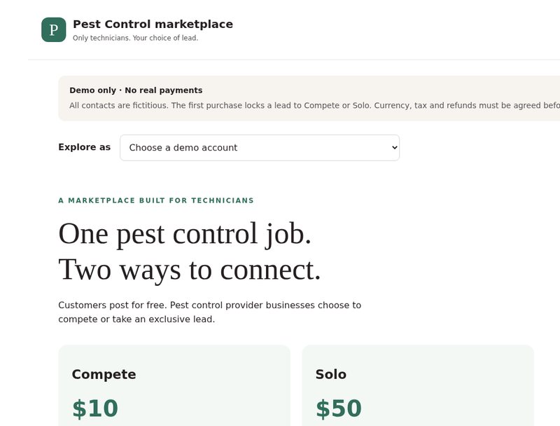 Pest Control marketplace demo